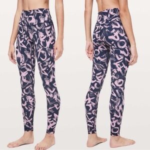 Lululemon Wunder Under Graffiti Pop High Rise Leggings Navy Pink 23”